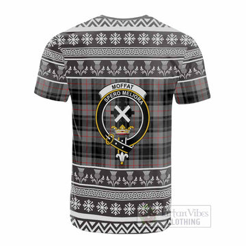Moffat Clan Tartan Christmas Cotton T-shirt with Family Crest