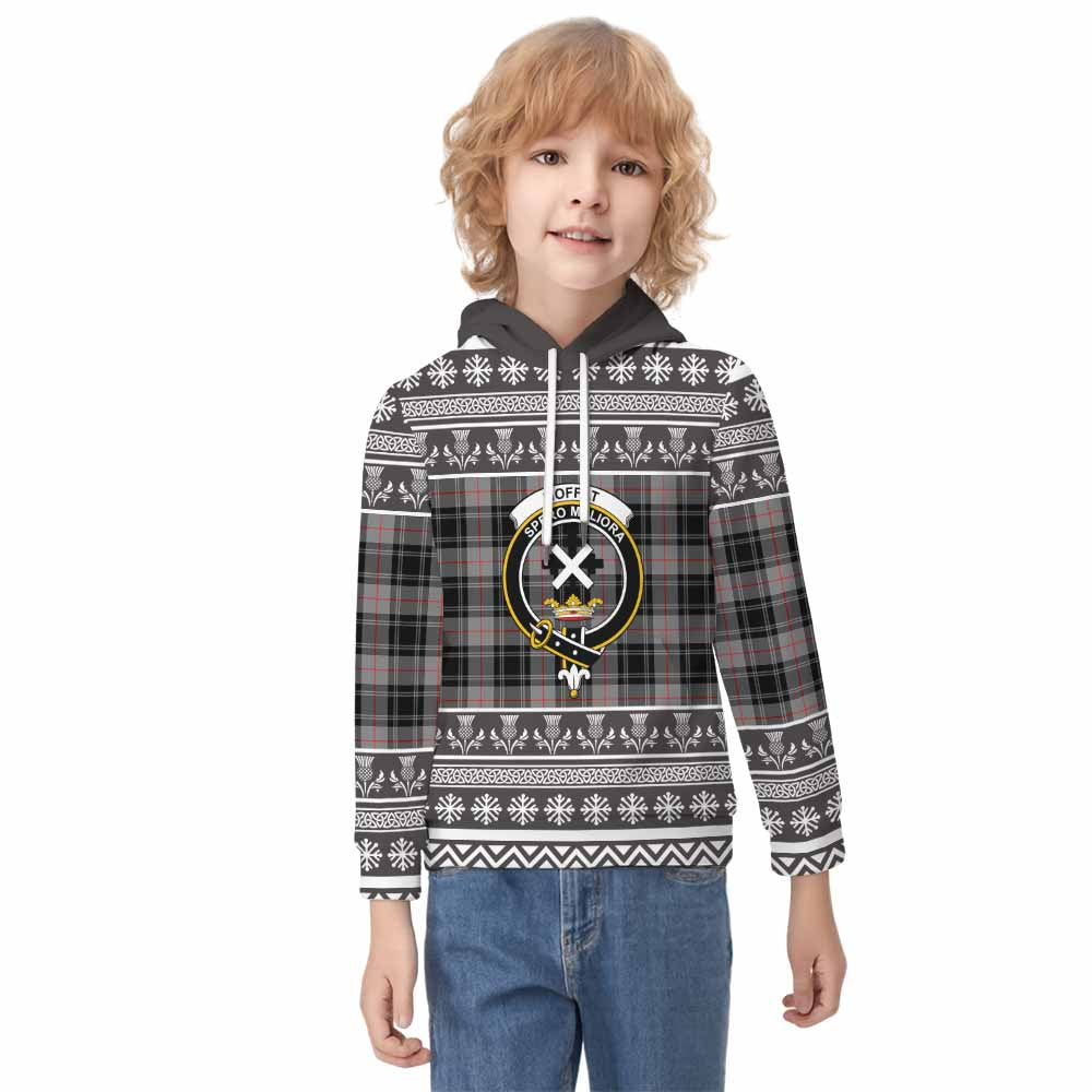 Moffat Clan Tartan Christmas Kid Hoodie with Family Crest - Tartan Vibes Clothing