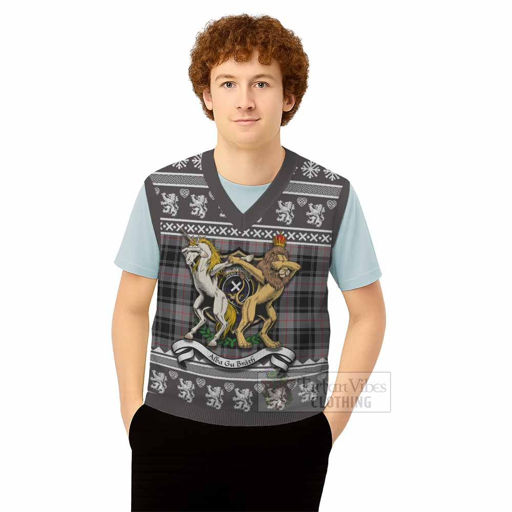 Moffat Clan Tartan Crest Christmas Knitted V-Neck Vest Coat of Arms Funny Style - Tartan Vibes Clothing