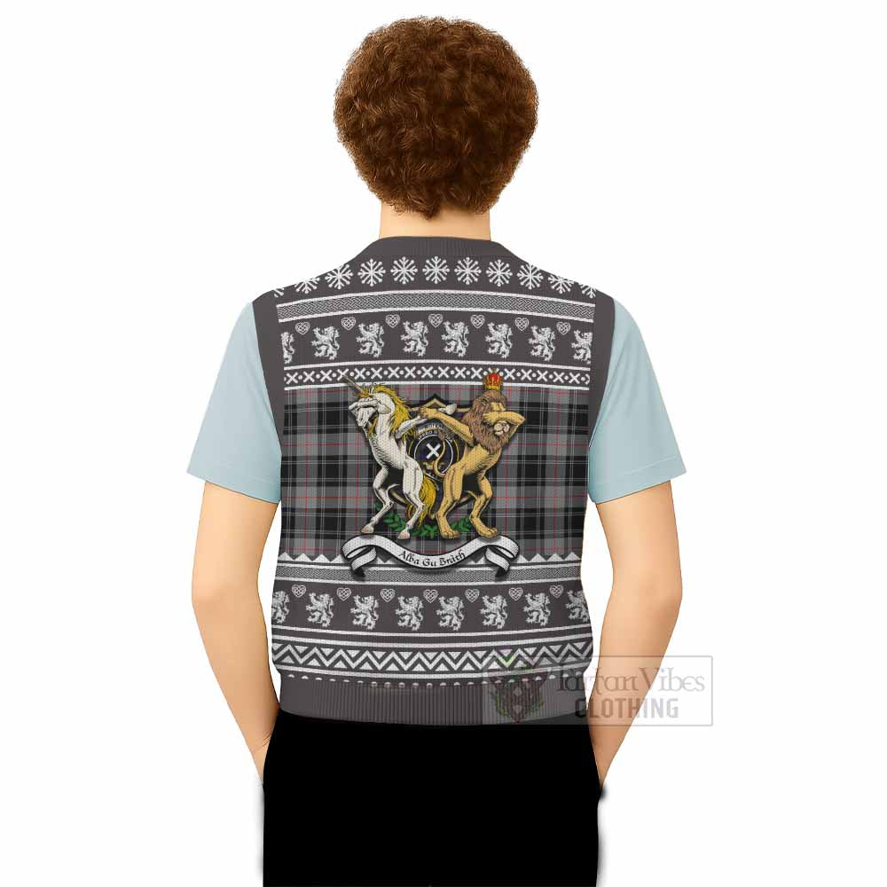 Moffat Clan Tartan Crest Christmas Knitted V-Neck Vest Coat of Arms Funny Style - Tartan Vibes Clothing
