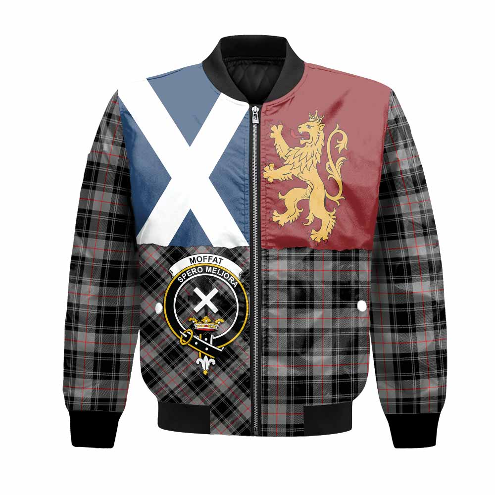 Moffat Crest Tartan Bomber Jacket with Lion Rampant Saltire Style
