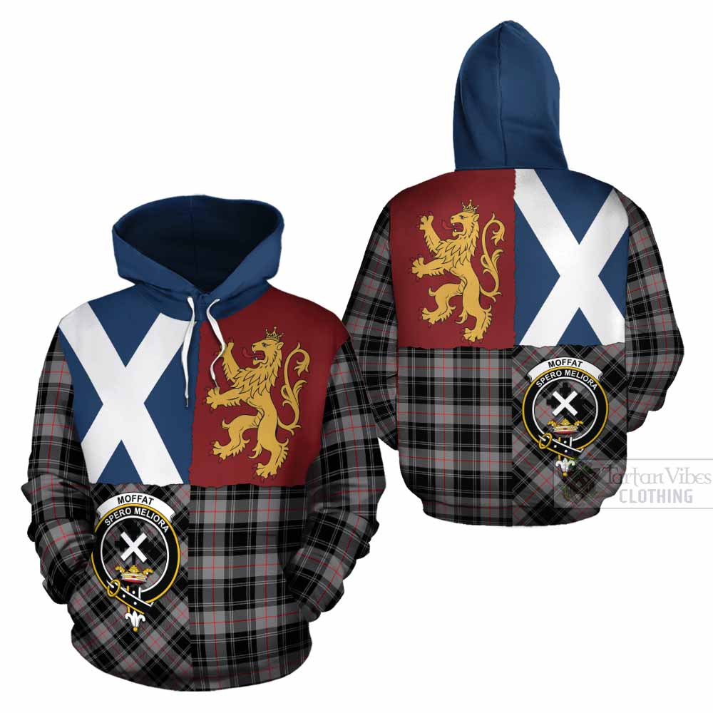 Moffat Crest Tartan Cotton Hoodie with Lion Rampant Saltire Style - Tartan Vibes Clothing