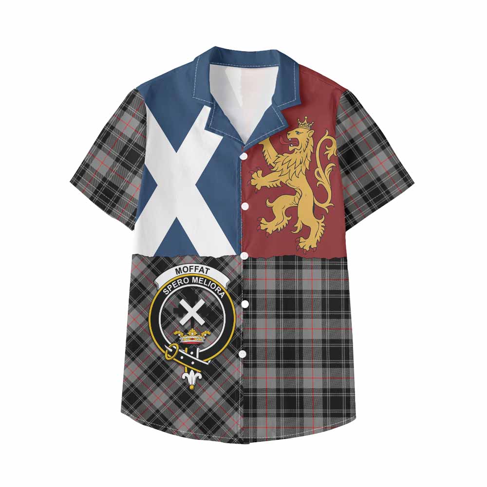 Moffat Crest Tartan Kid Hawaiian Shirt with Lion Rampant Saltire Style - Tartan Vibes Clothing