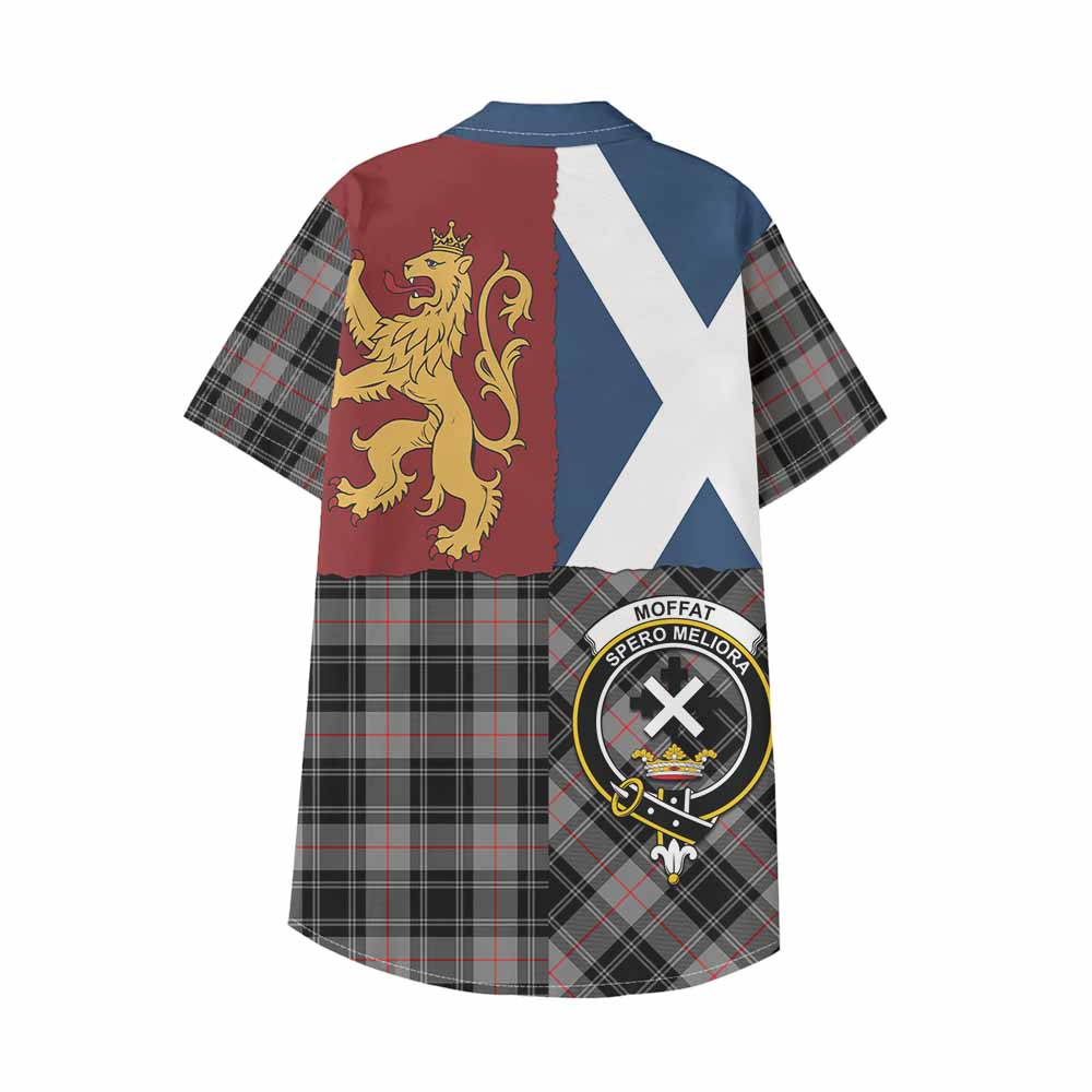 Moffat Crest Tartan Kid Hawaiian Shirt with Lion Rampant Saltire Style - Tartan Vibes Clothing