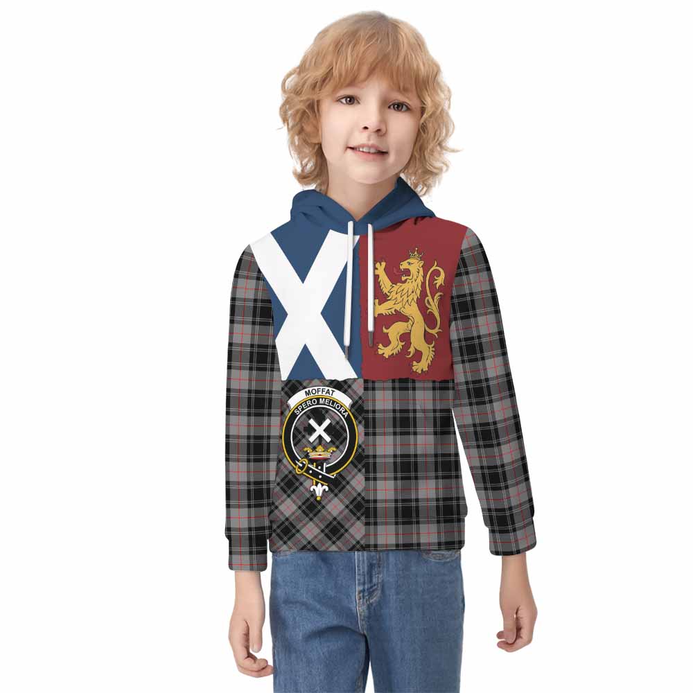 Moffat Crest Tartan Kid Hoodie with Lion Rampant Saltire Style - Tartan Vibes Clothing