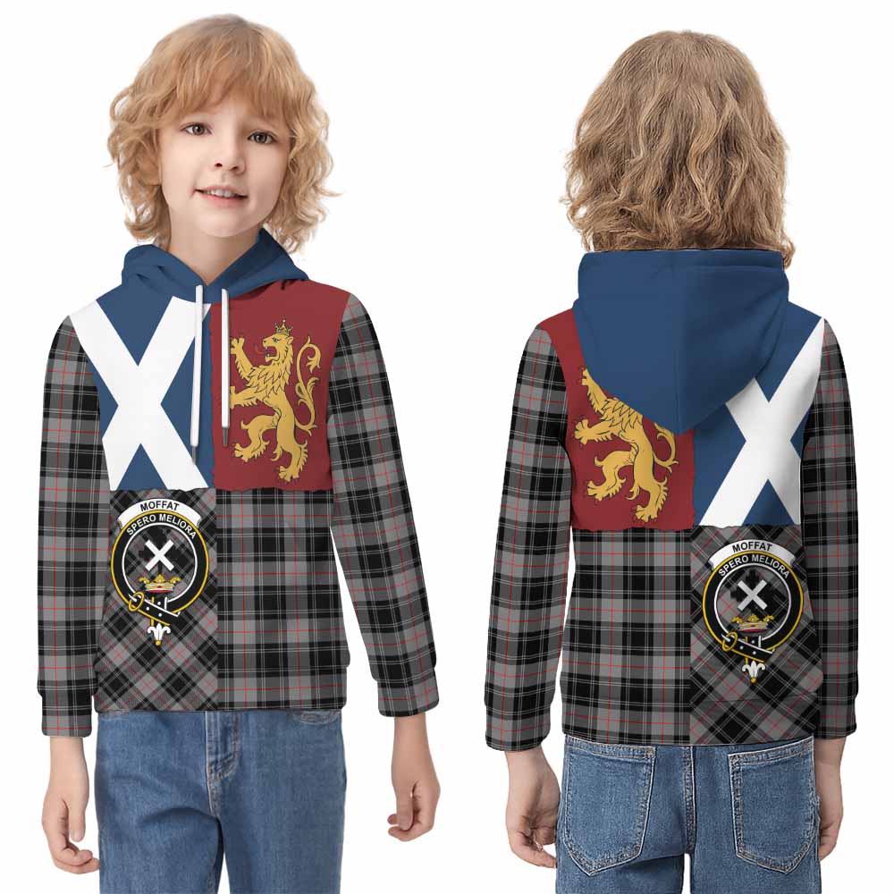 Moffat Crest Tartan Kid Hoodie with Lion Rampant Saltire Style - Tartan Vibes Clothing