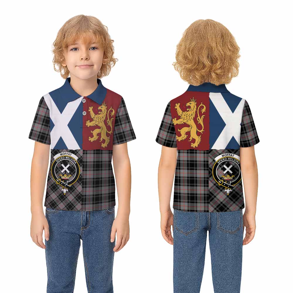 Moffat Crest Tartan Kid Polo Shirt with Lion Rampant Saltire Style - Tartan Vibes Clothing