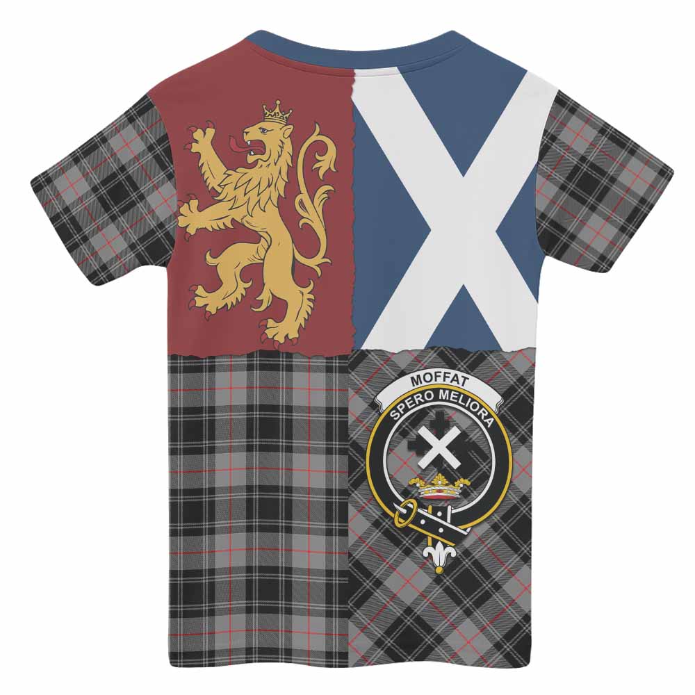 Moffat Crest Tartan Kid T-shirt with Lion Rampant Saltire Style - Tartan Vibes Clothing