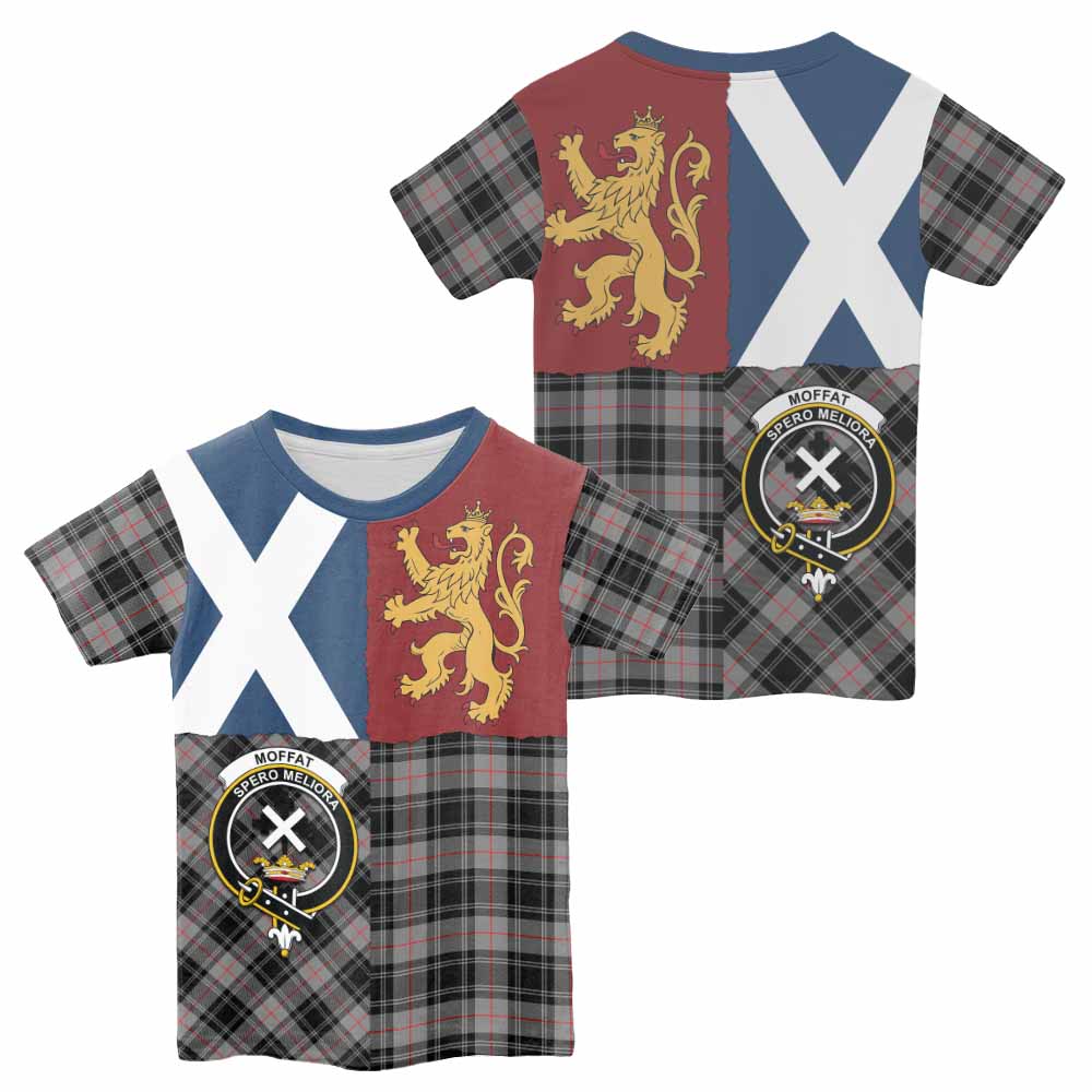Moffat Crest Tartan Kid T-shirt with Lion Rampant Saltire Style - Tartan Vibes Clothing