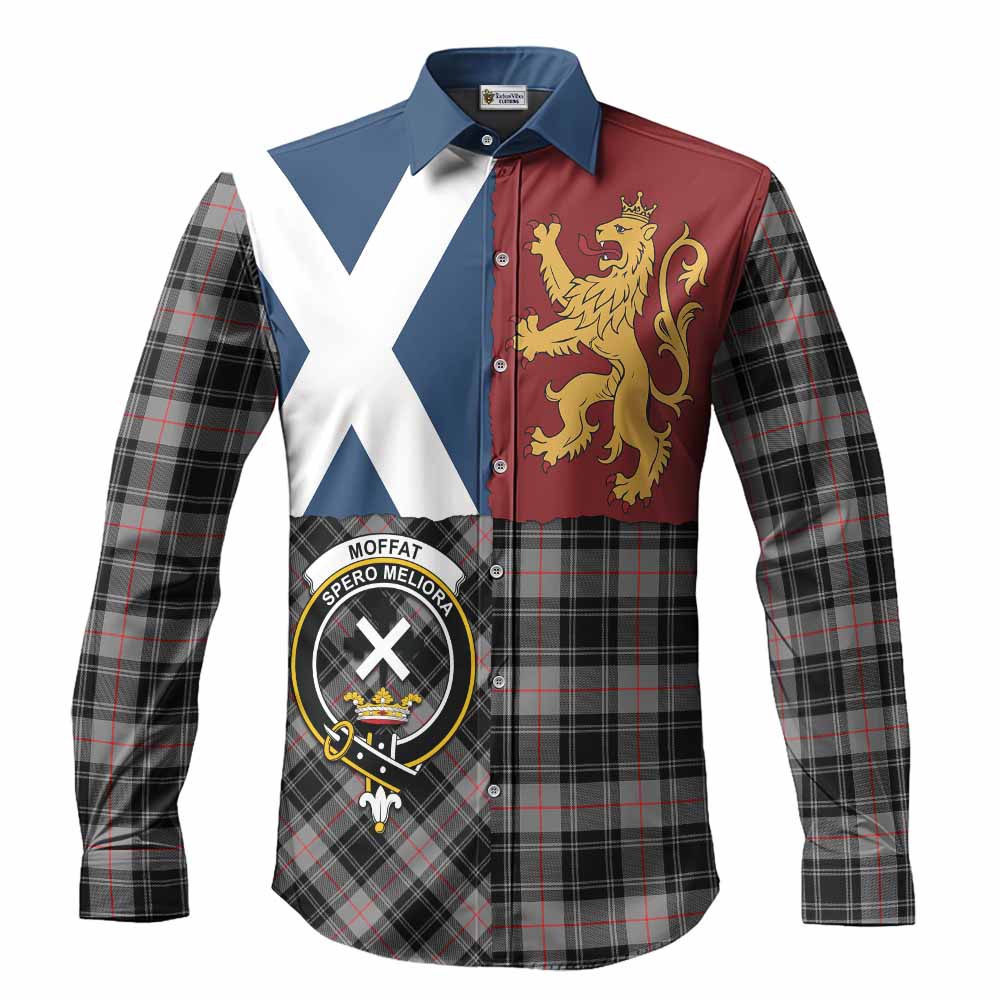 Moffat Crest Tartan Long Sleeve Button Shirts with Lion Rampant Saltire Style