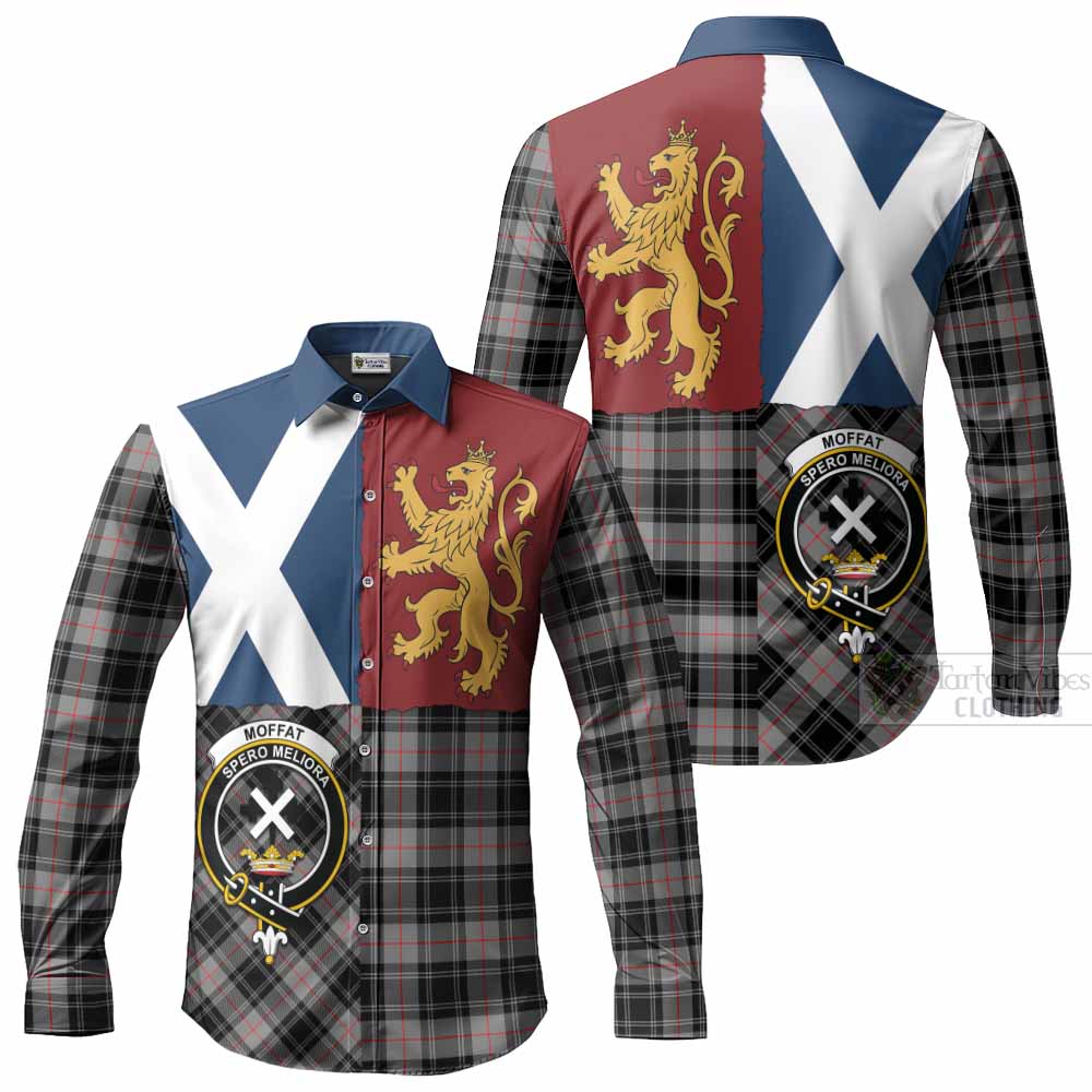 Moffat Crest Tartan Long Sleeve Button Shirts with Lion Rampant Saltire Style