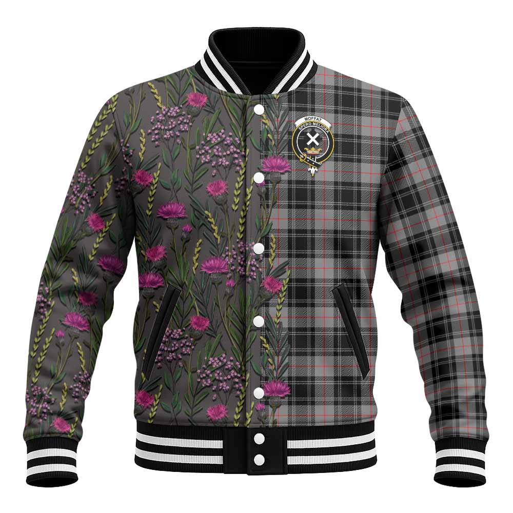 Moffat Family Crest Tartan Baseball Jacket Scottish Thistle Flower Pattern Half Style - Tartan Vibes Clothing