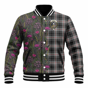 Moffat Family Crest Tartan Baseball Jacket Scottish Thistle Flower Pattern Half Style
