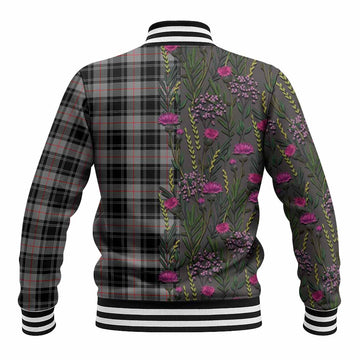 Moffat Family Crest Tartan Baseball Jacket Scottish Thistle Flower Pattern Half Style