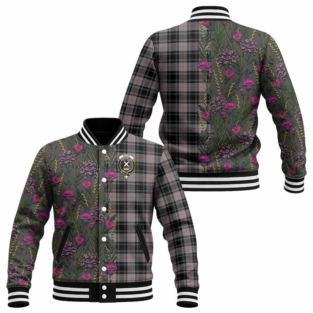 Moffat Family Crest Tartan Baseball Jacket Scottish Thistle Flower Pattern Half Style - Tartan Vibes Clothing
