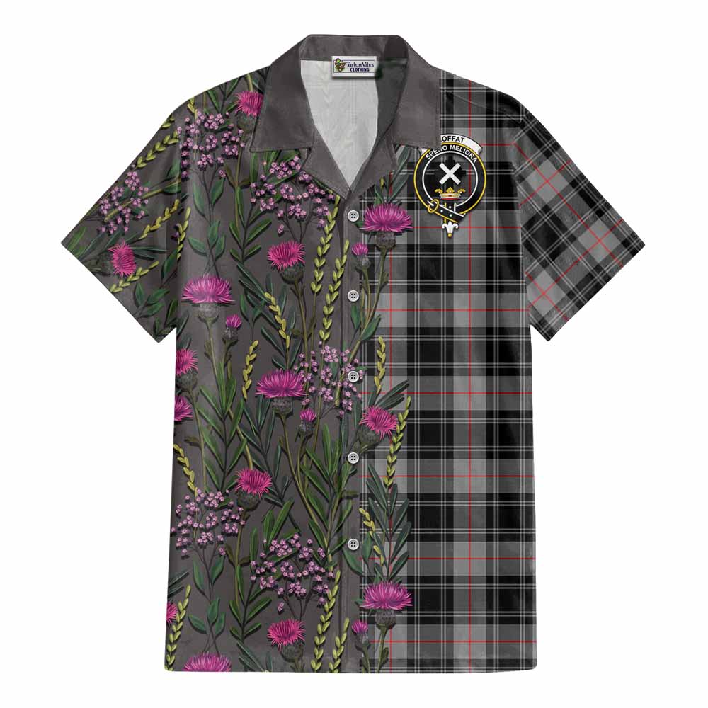 Moffat Family Crest Tartan Cotton Hawaiian Shirt Scottish Thistle Flower Pattern Half Style - Tartan Vibes Clothing