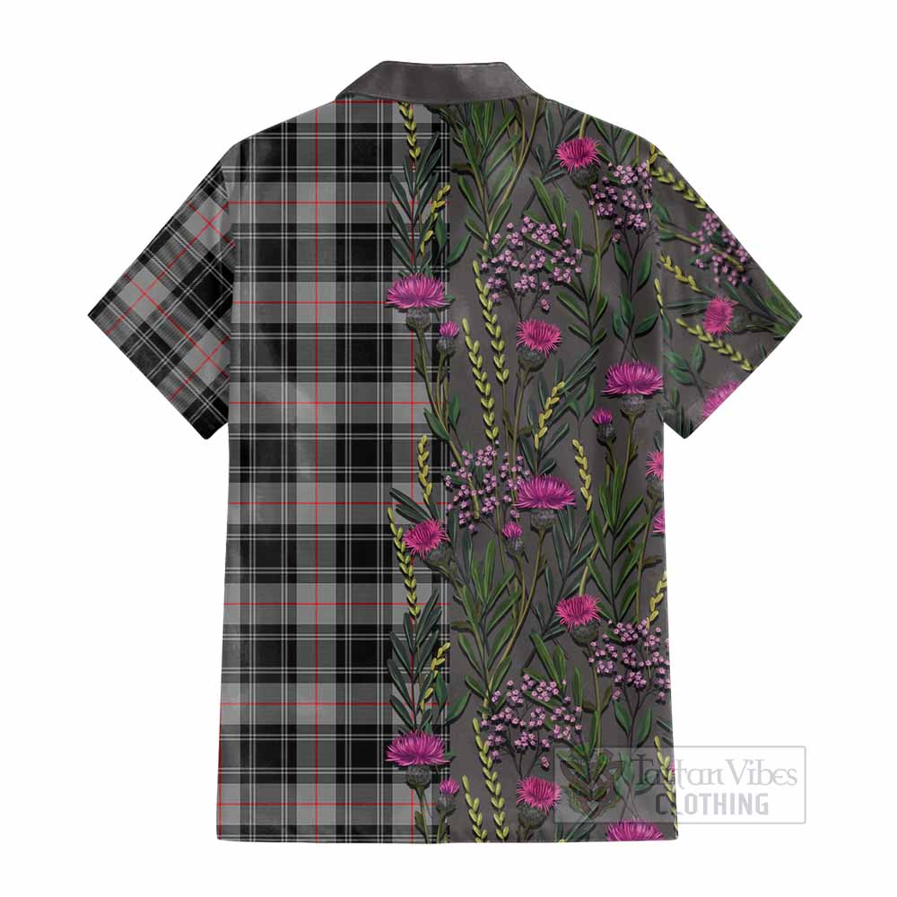Moffat Family Crest Tartan Cotton Hawaiian Shirt Scottish Thistle Flower Pattern Half Style - Tartan Vibes Clothing