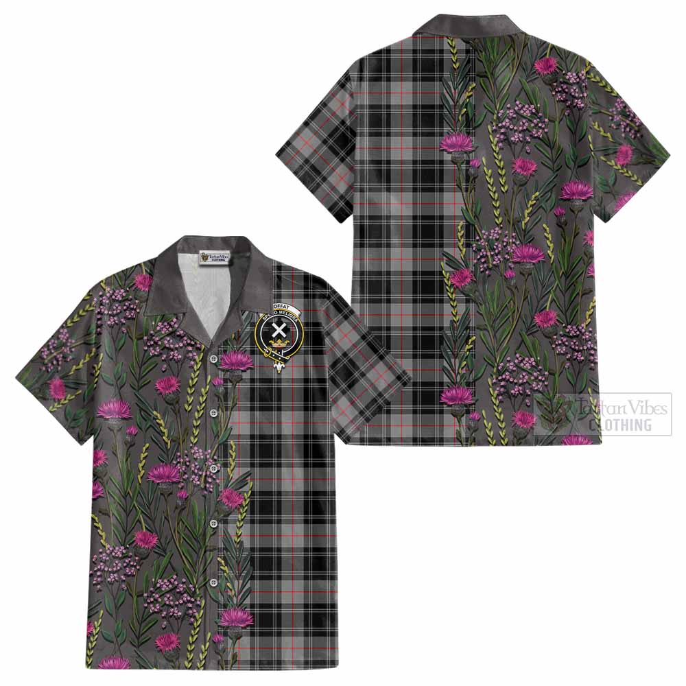 Moffat Family Crest Tartan Cotton Hawaiian Shirt Scottish Thistle Flower Pattern Half Style - Tartan Vibes Clothing