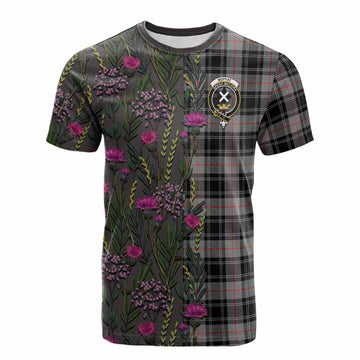 Moffat Family Crest Tartan Cotton T-shirt Scottish Thistle Flower Pattern Half Style - Tartan Vibes Clothing