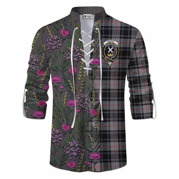 Moffat Family Crest Tartan Ghillie Shirt Scottish Thistle Flower Pattern Half Style