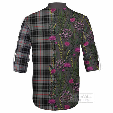 Moffat Family Crest Tartan Ghillie Shirt Scottish Thistle Flower Pattern Half Style