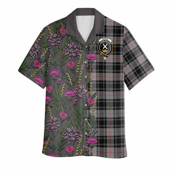 Moffat Family Crest Tartan Hawaiian Shirt Scottish Thistle Flower Pattern Half Style
