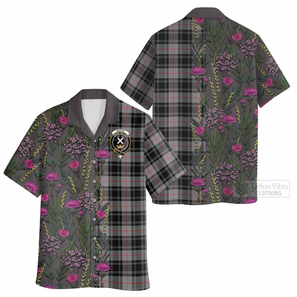Moffat Family Crest Tartan Hawaiian Shirt Scottish Thistle Flower Pattern Half Style - Tartan Vibes Clothing