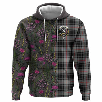 Moffat Family Crest Tartan Hoodie Scottish Thistle Flower Pattern Half Style