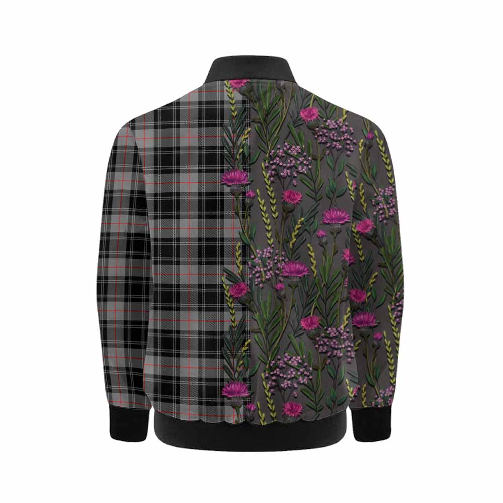 Moffat Family Crest Tartan Kid Bomber Jacket Scottish Thistle Flower Pattern Half Style - Tartan Vibes Clothing