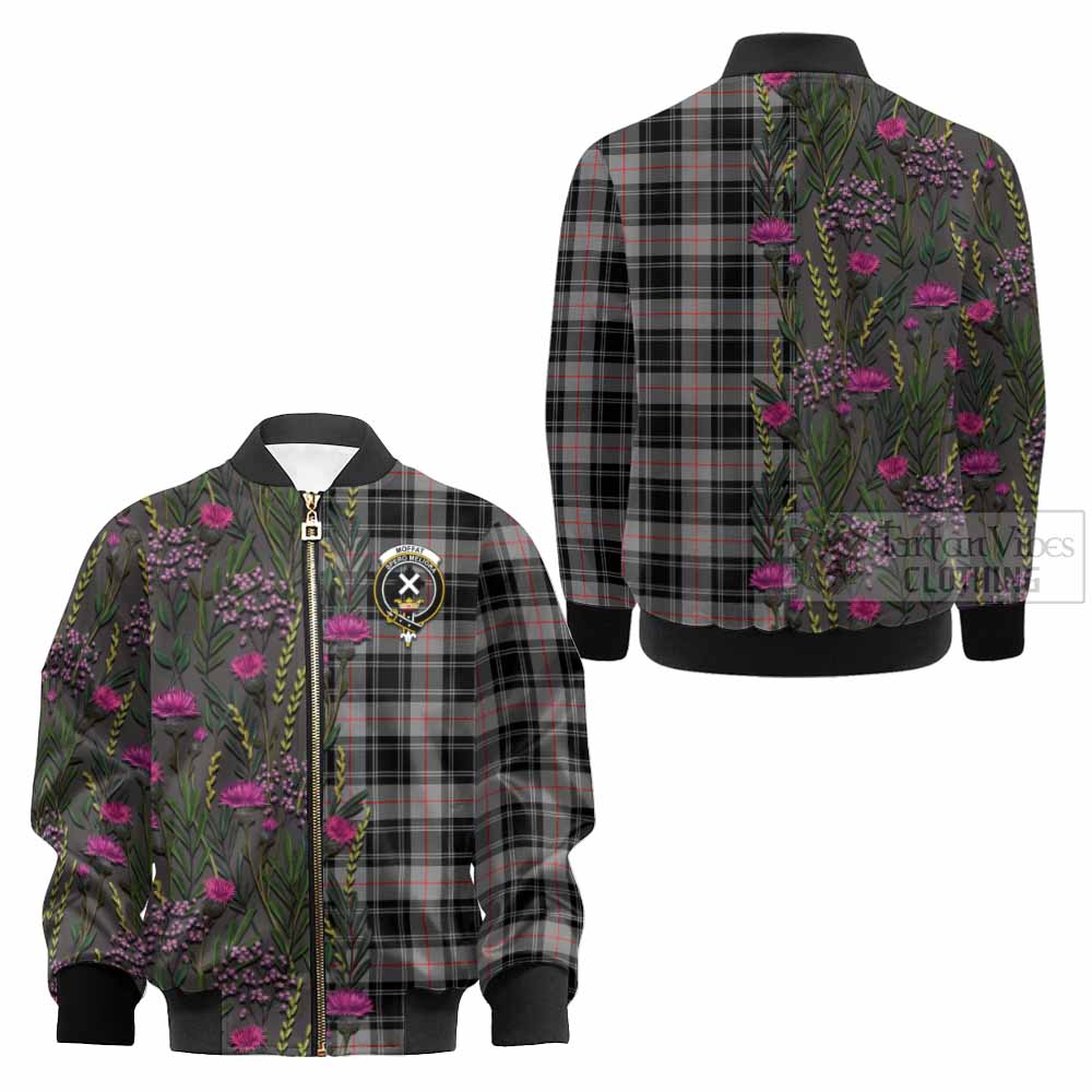 Moffat Family Crest Tartan Kid Bomber Jacket Scottish Thistle Flower Pattern Half Style - Tartan Vibes Clothing