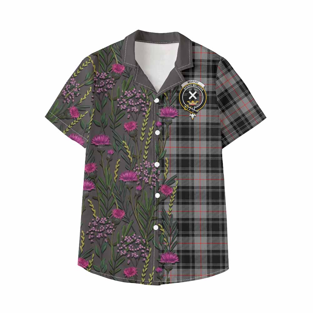 Moffat Family Crest Tartan Kid Hawaiian Shirt Scottish Thistle Flower Pattern Half Style - Tartan Vibes Clothing