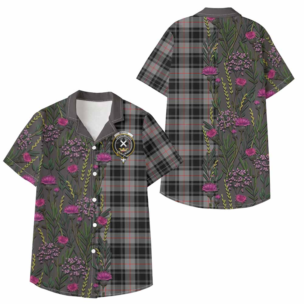 Moffat Family Crest Tartan Kid Hawaiian Shirt Scottish Thistle Flower Pattern Half Style - Tartan Vibes Clothing