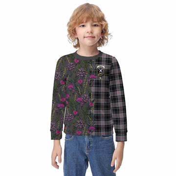 Moffat Family Crest Tartan Kid Knitted Sweatshirt Scottish Thistle Flower Pattern Half Style - Tartan Vibes Clothing