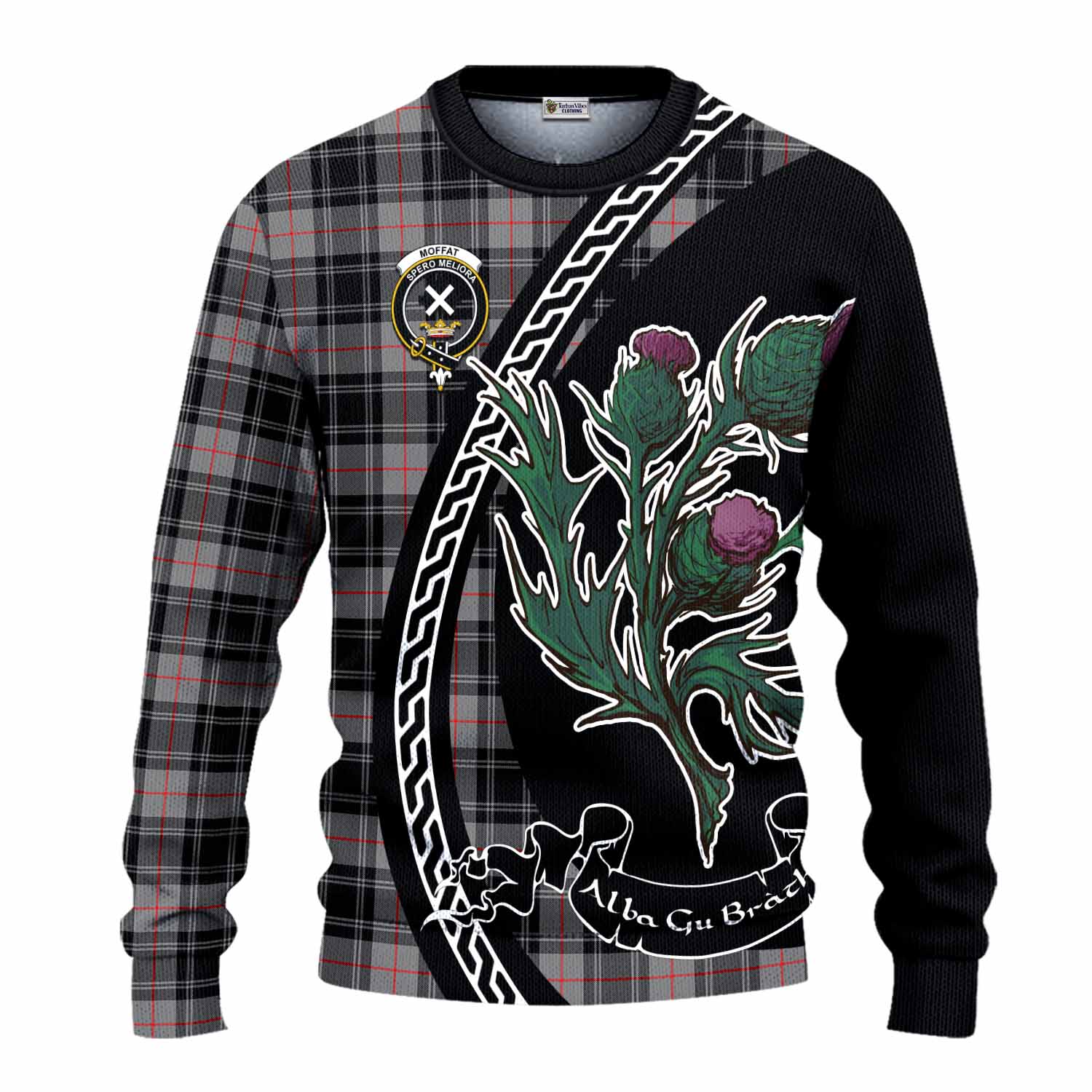 Moffat Family Crest Tartan Knitted Sweater Alba Thistle Inspired - Tartan Vibes Clothing