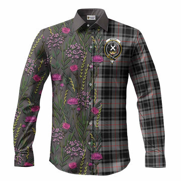 Moffat Family Crest Tartan Long Sleeve Button Shirts Scottish Thistle Flower Pattern Half Style
