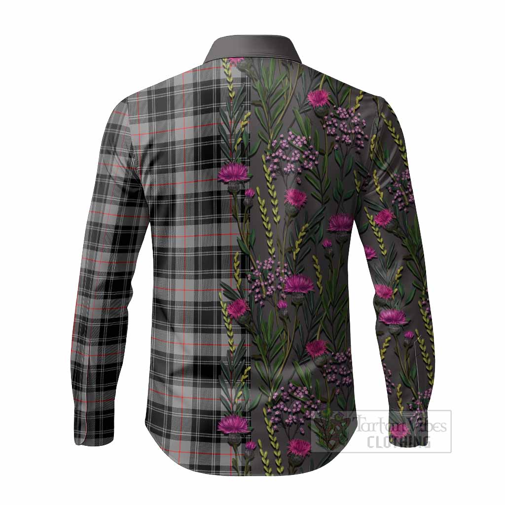 Moffat Family Crest Tartan Long Sleeve Button Shirts Scottish Thistle Flower Pattern Half Style - Tartan Vibes Clothing