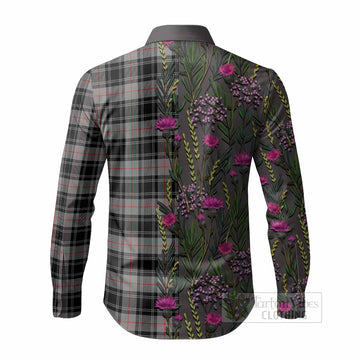 Moffat Family Crest Tartan Long Sleeve Button Shirts Scottish Thistle Flower Pattern Half Style
