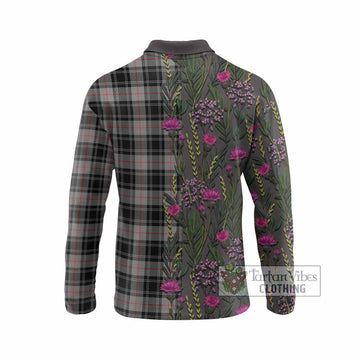 Moffat Family Crest Tartan Long Sleeve Polo Shirt Scottish Thistle Flower Pattern Half Style