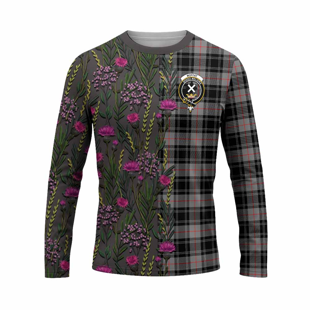 Moffat Family Crest Tartan Long Sleeve T-Shirt Scottish Thistle Flower Pattern Half Style - Tartan Vibes Clothing