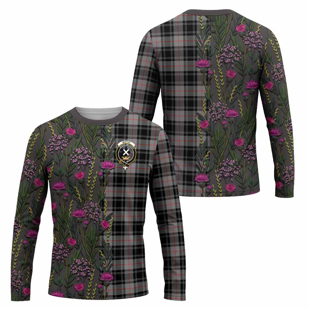 Moffat Family Crest Tartan Long Sleeve T-Shirt Scottish Thistle Flower Pattern Half Style - Tartan Vibes Clothing