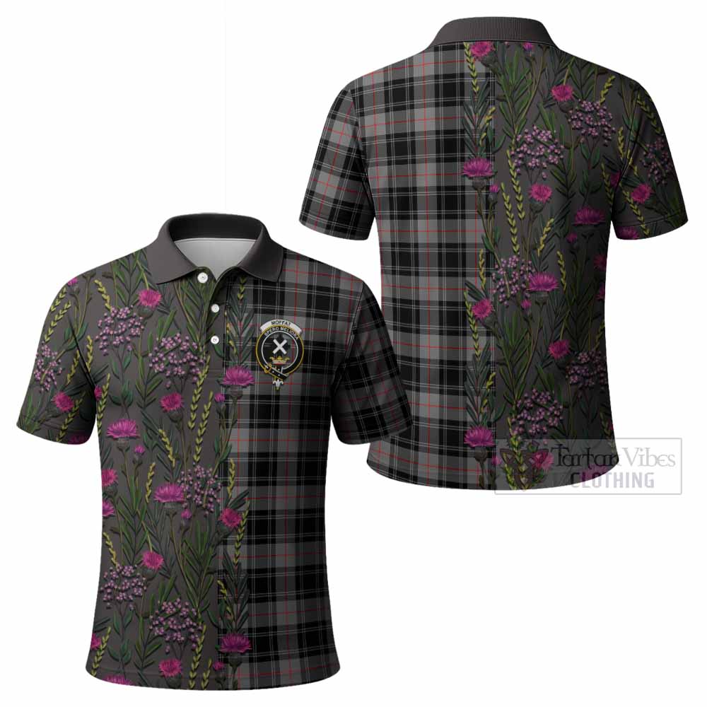 Moffat Family Crest Tartan Polo Shirt Scottish Thistle Flower Pattern Half Style - Tartan Vibes Clothing