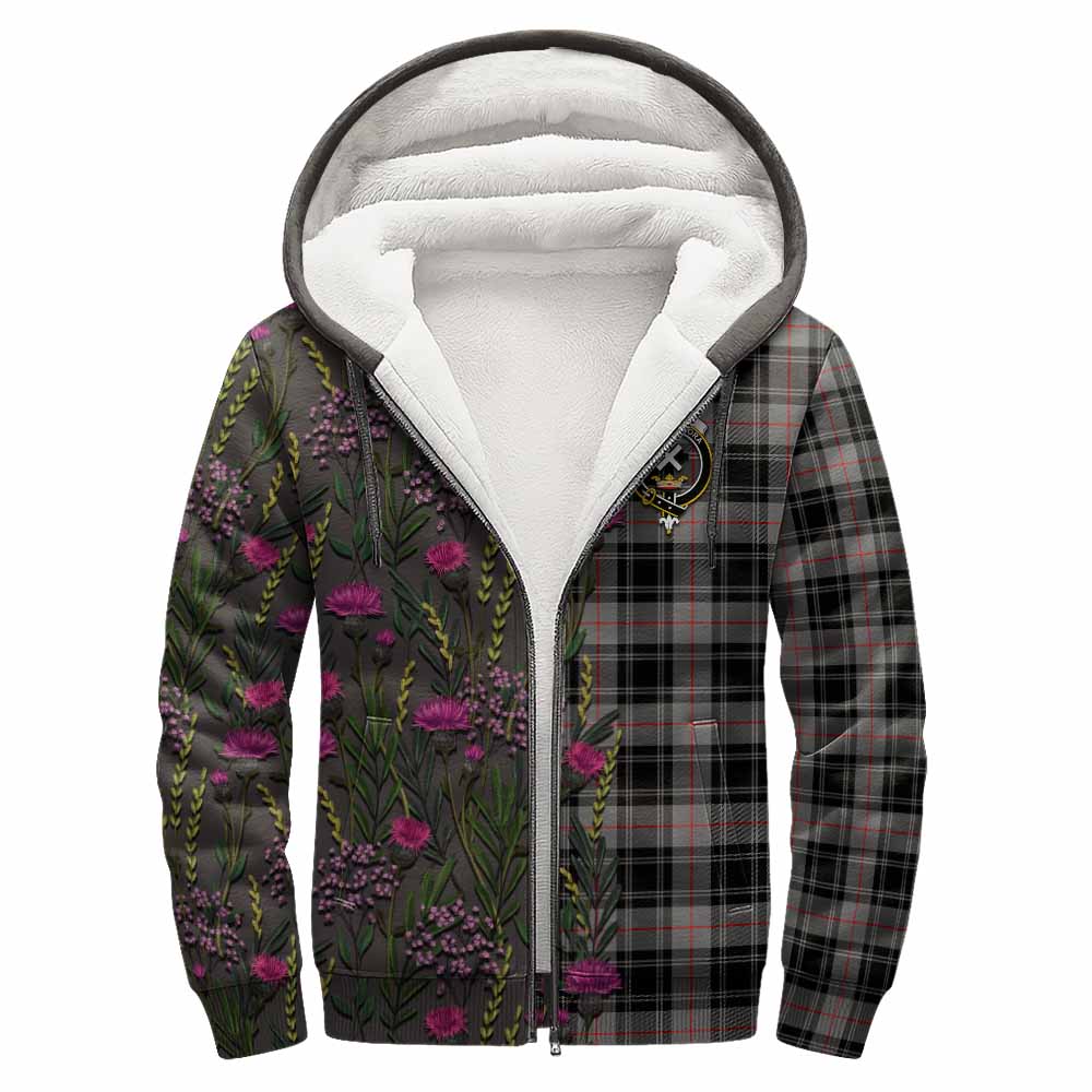 Moffat Family Crest Tartan Sherpa Hoodie Scottish Thistle Flower Pattern Half Style - Tartan Vibes Clothing