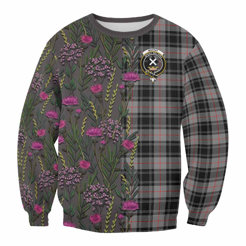 Moffat Family Crest Tartan Sweatshirt Scottish Thistle Flower Pattern Half Style - Tartan Vibes Clothing