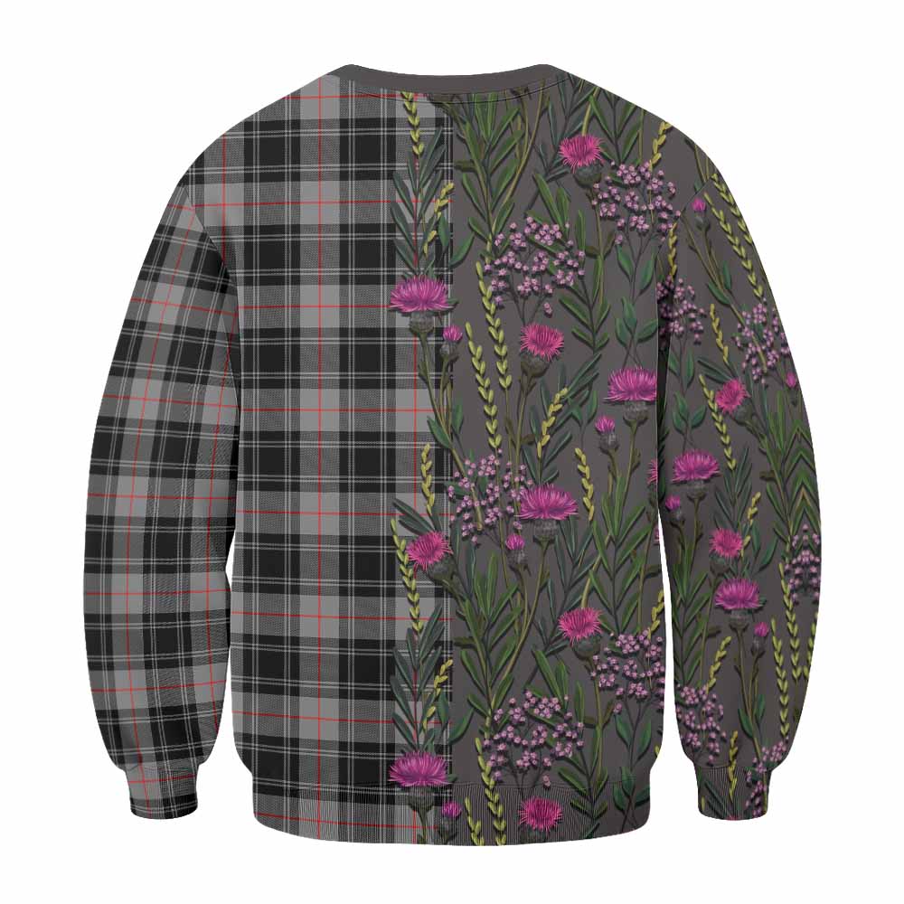 Moffat Family Crest Tartan Sweatshirt Scottish Thistle Flower Pattern Half Style - Tartan Vibes Clothing