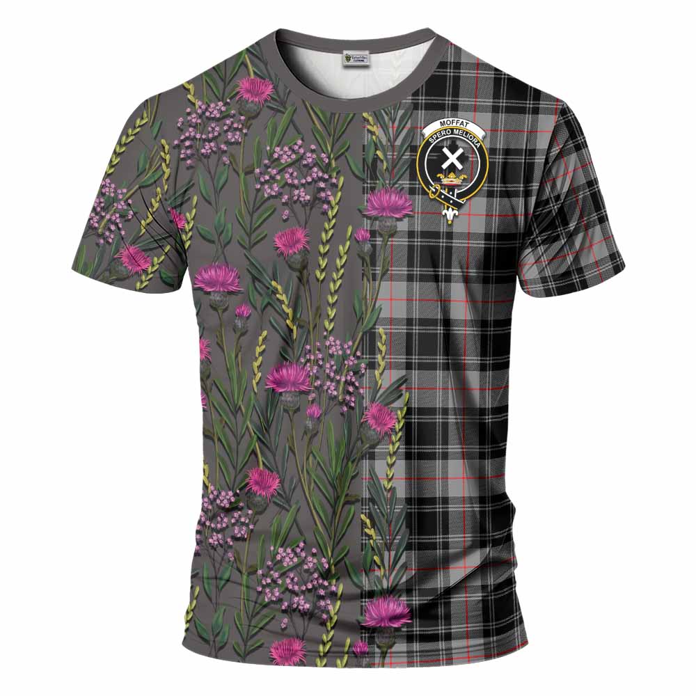 Moffat Family Crest Tartan T-Shirt Scottish Thistle Flower Pattern Half Style - Tartan Vibes Clothing