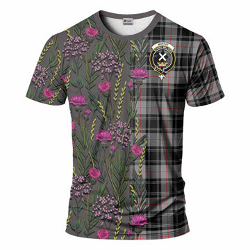 Moffat Family Crest Tartan T-Shirt Scottish Thistle Flower Pattern Half Style - Tartan Vibes Clothing