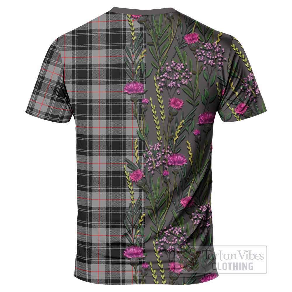 Moffat Family Crest Tartan T-Shirt Scottish Thistle Flower Pattern Half Style - Tartan Vibes Clothing