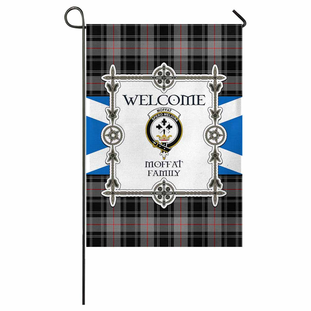 Moffat Family Crest Tartan Welcome Garden Flag Saltire Harmony Style - Tartan Vibes Clothing