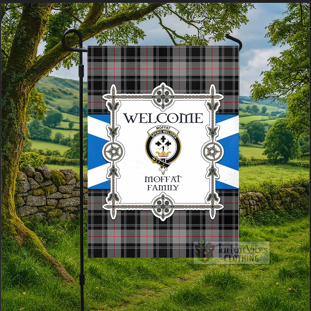 Moffat Family Crest Tartan Welcome Garden Flag Saltire Harmony Style - Tartan Vibes Clothing