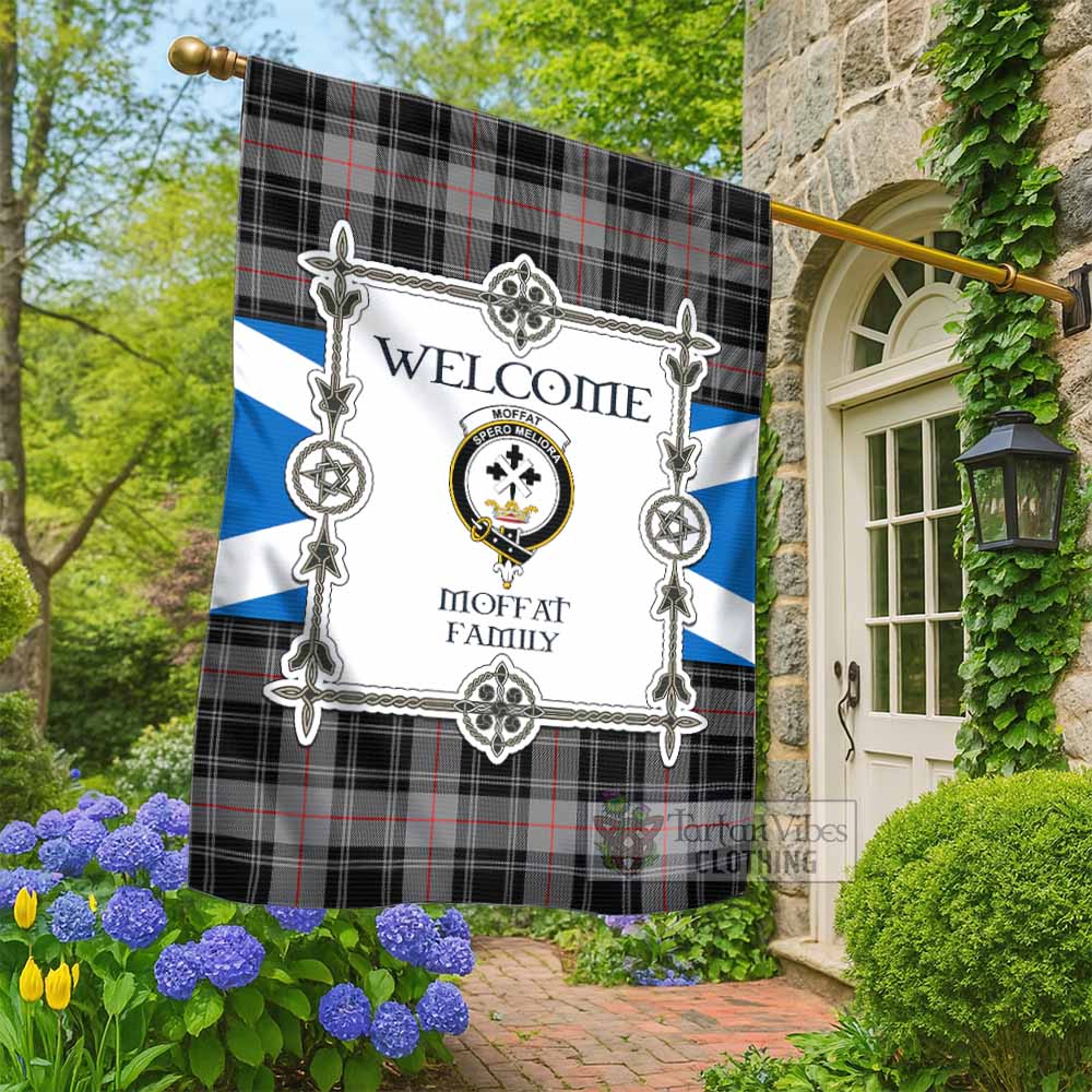 Moffat Family Crest Tartan Welcome Garden Flag Saltire Harmony Style - Tartan Vibes Clothing